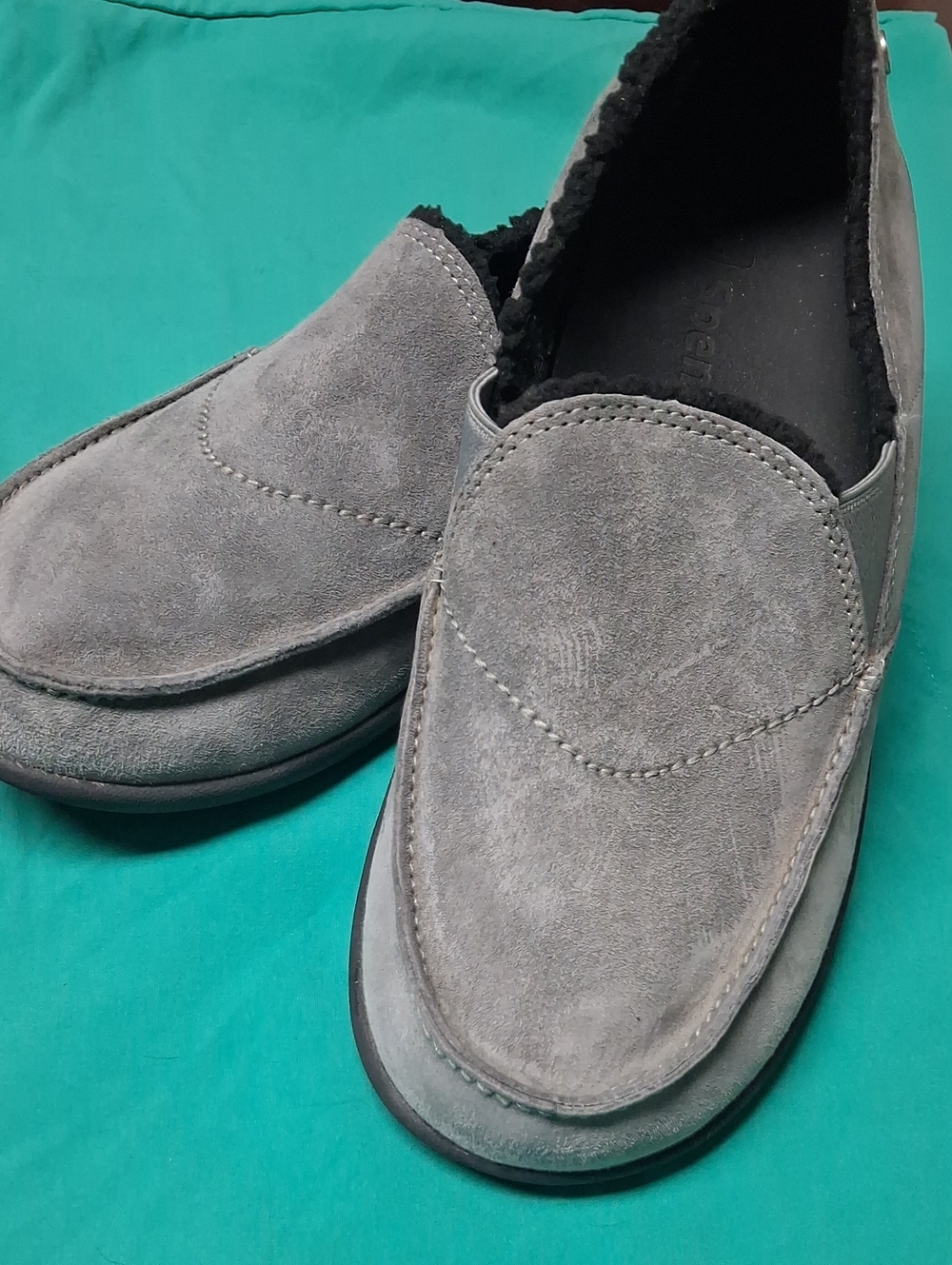 Womens Gray Suede Slip-On Loafers